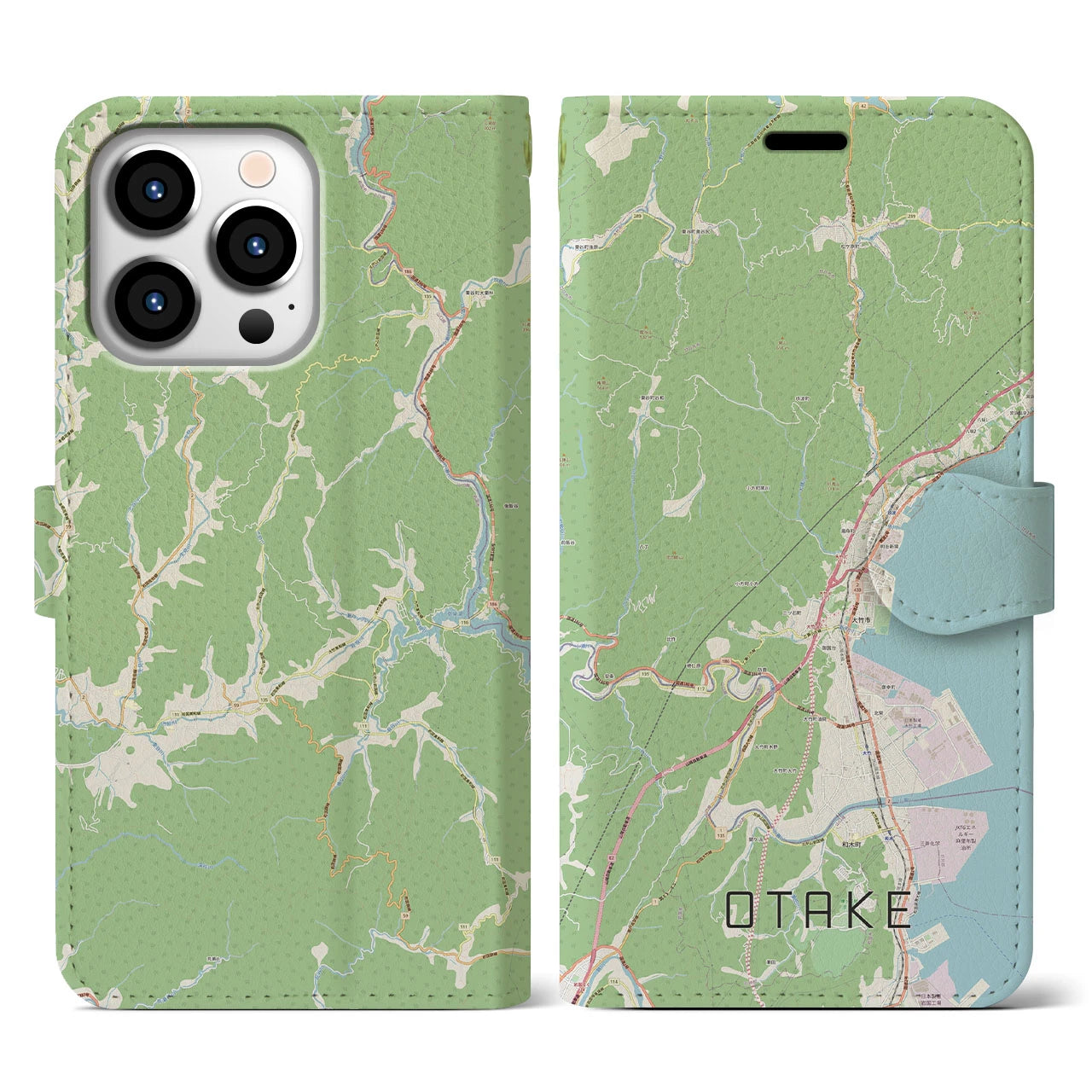 【大竹(広島県)】地図柄iPhoneケース(手帳タイプ)ナチュラル・iPhone 13 Pro 用