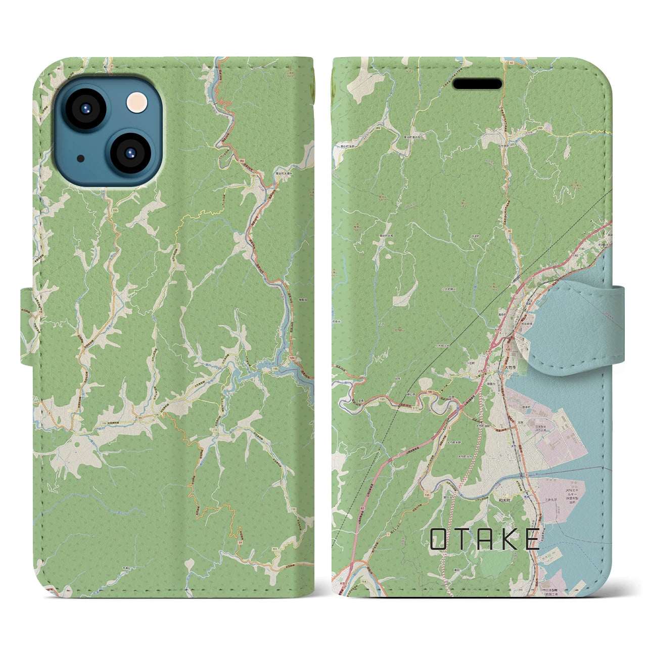 【大竹(広島県)】地図柄iPhoneケース(手帳タイプ)ナチュラル・iPhone 13 用