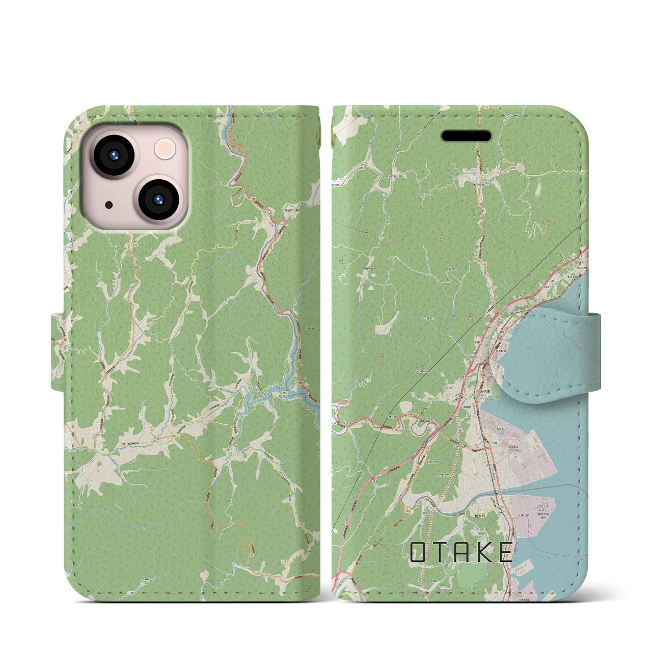 【大竹(広島県)】地図柄iPhoneケース(手帳タイプ)ナチュラル・iPhone 13 mini 用