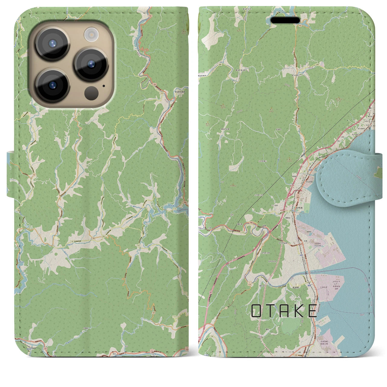【大竹(広島県)】地図柄iPhoneケース(手帳タイプ)ナチュラル・iPhone 14 Pro Max 用
