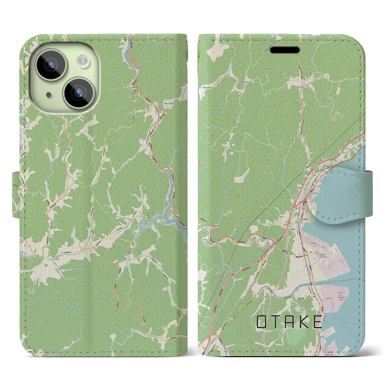 【大竹(広島県)】地図柄iPhoneケース(手帳タイプ)ナチュラル・iPhone 15 用