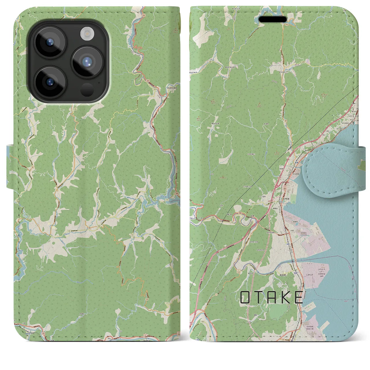 【大竹(広島県)】地図柄iPhoneケース(手帳タイプ)ナチュラル・iPhone 15 Pro Max 用