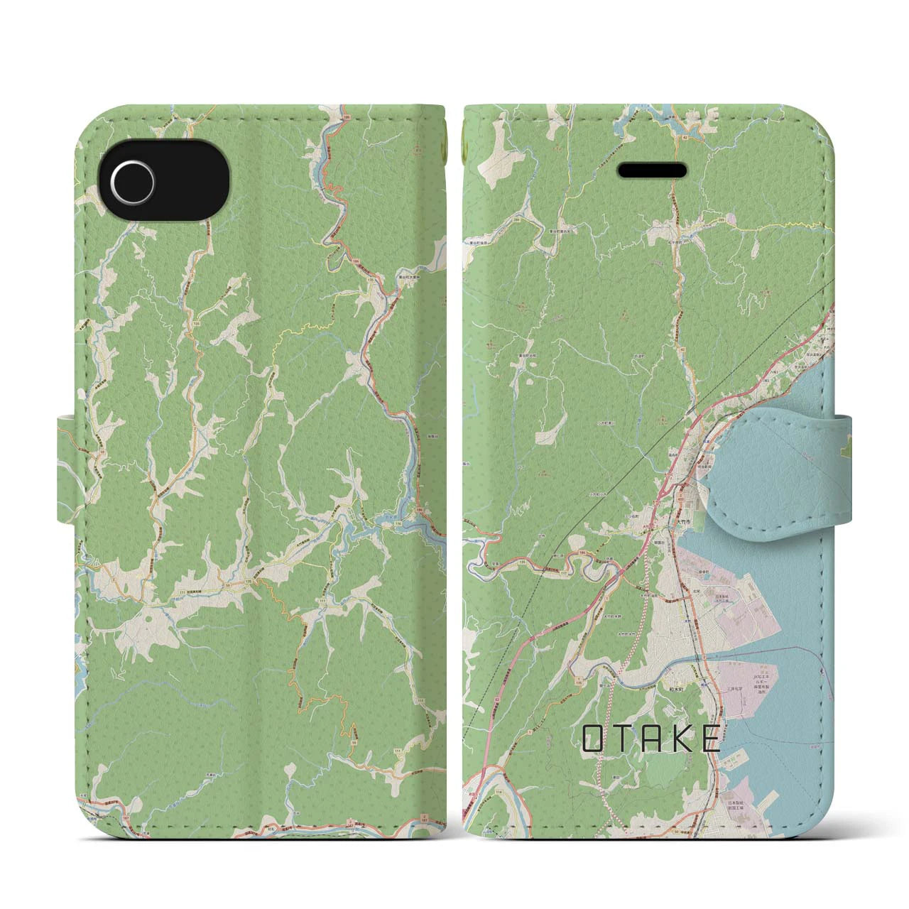【大竹(広島県)】地図柄iPhoneケース(手帳タイプ)ナチュラル・iPhone SE(第3 / 第2世代) / 8 / 7 / 6s / 6 用