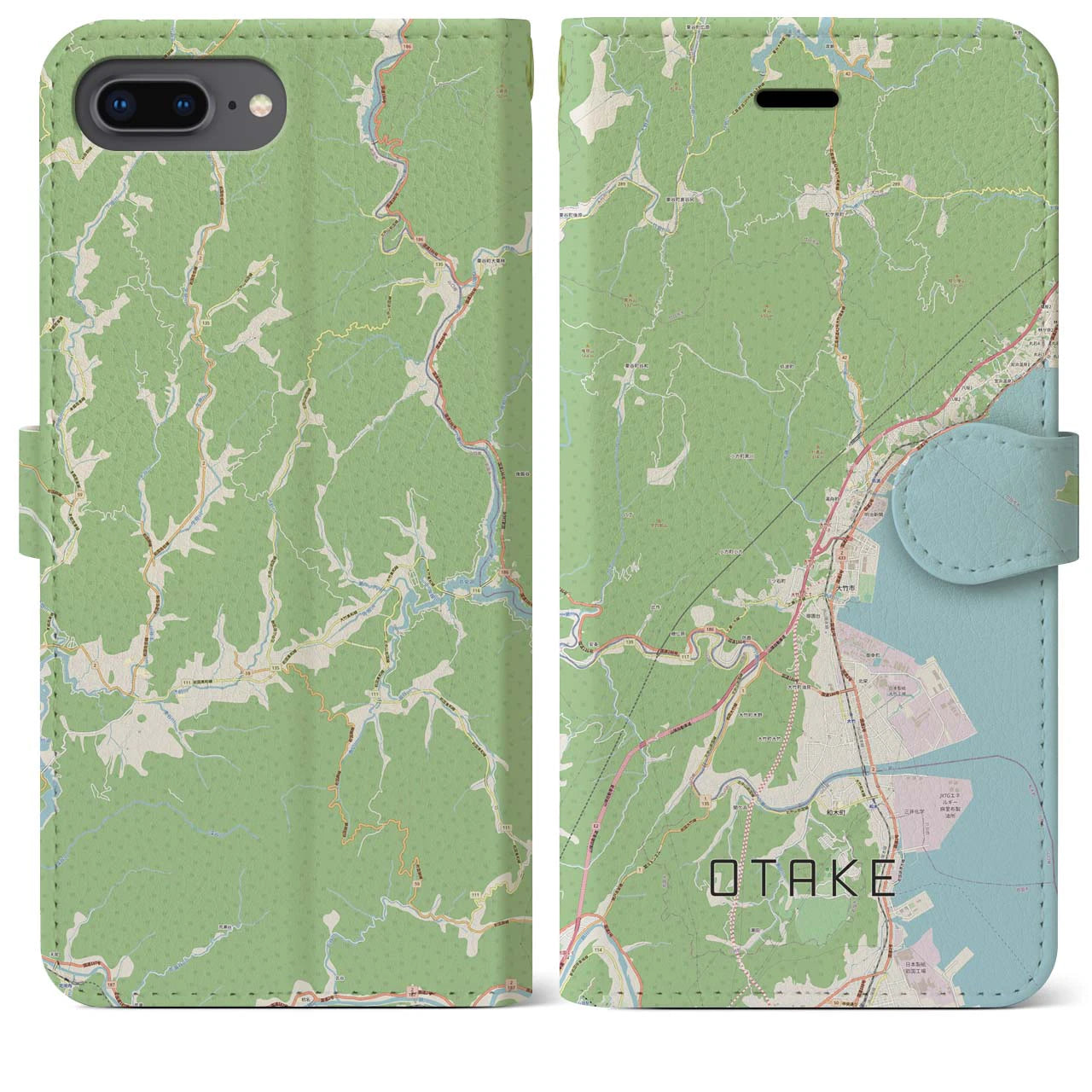 【大竹(広島県)】地図柄iPhoneケース(手帳タイプ)ナチュラル・iPhone 8Plus /7Plus / 6sPlus / 6Plus 用