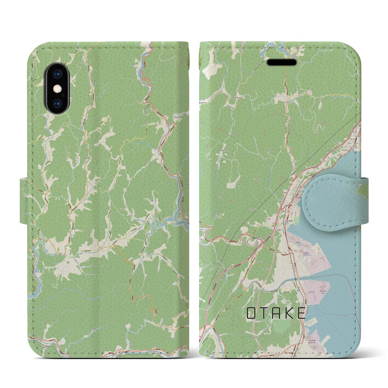 【大竹(広島県)】地図柄iPhoneケース(手帳タイプ)ナチュラル・iPhone XS / X 用