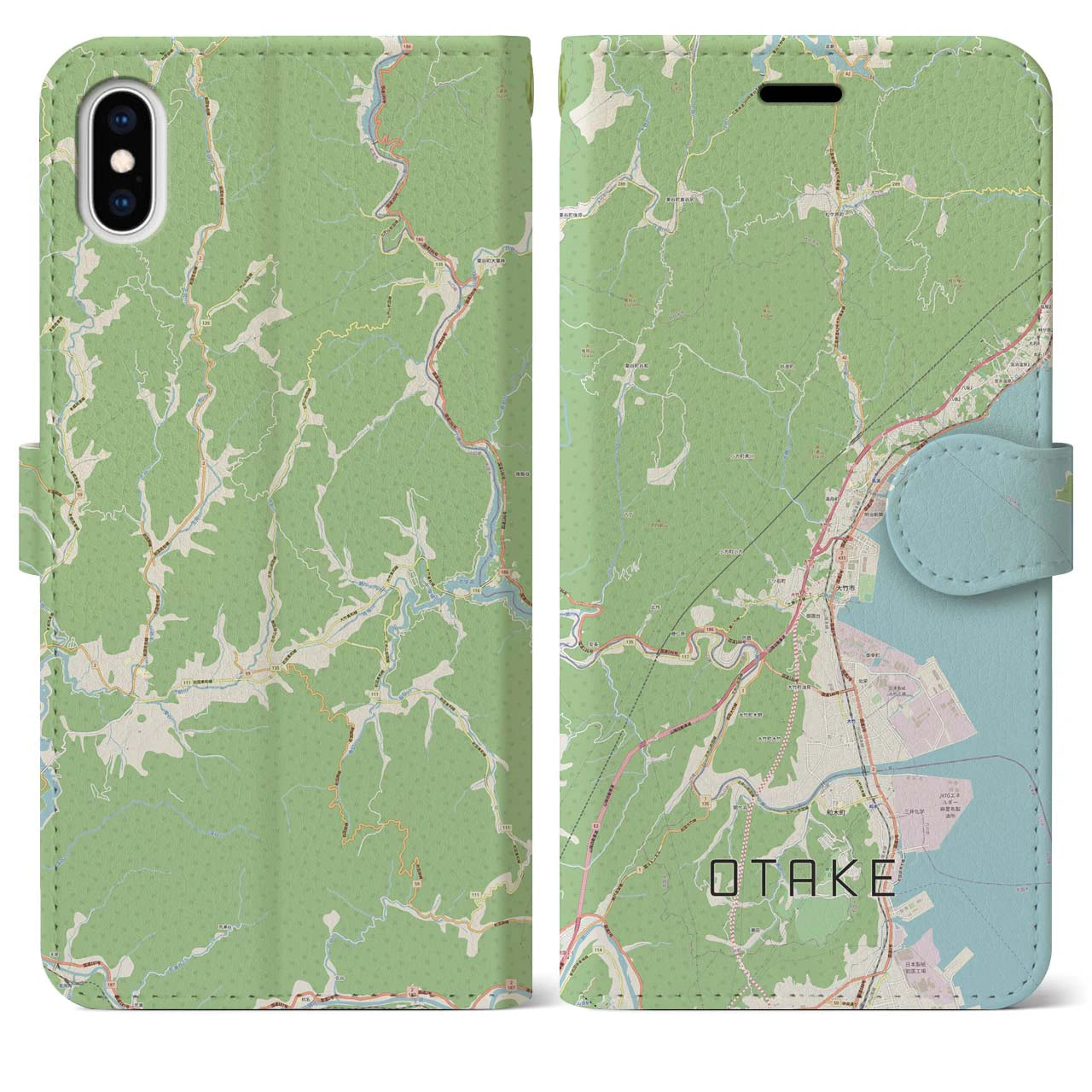 【大竹(広島県)】地図柄iPhoneケース(手帳タイプ)ナチュラル・iPhone XS Max 用