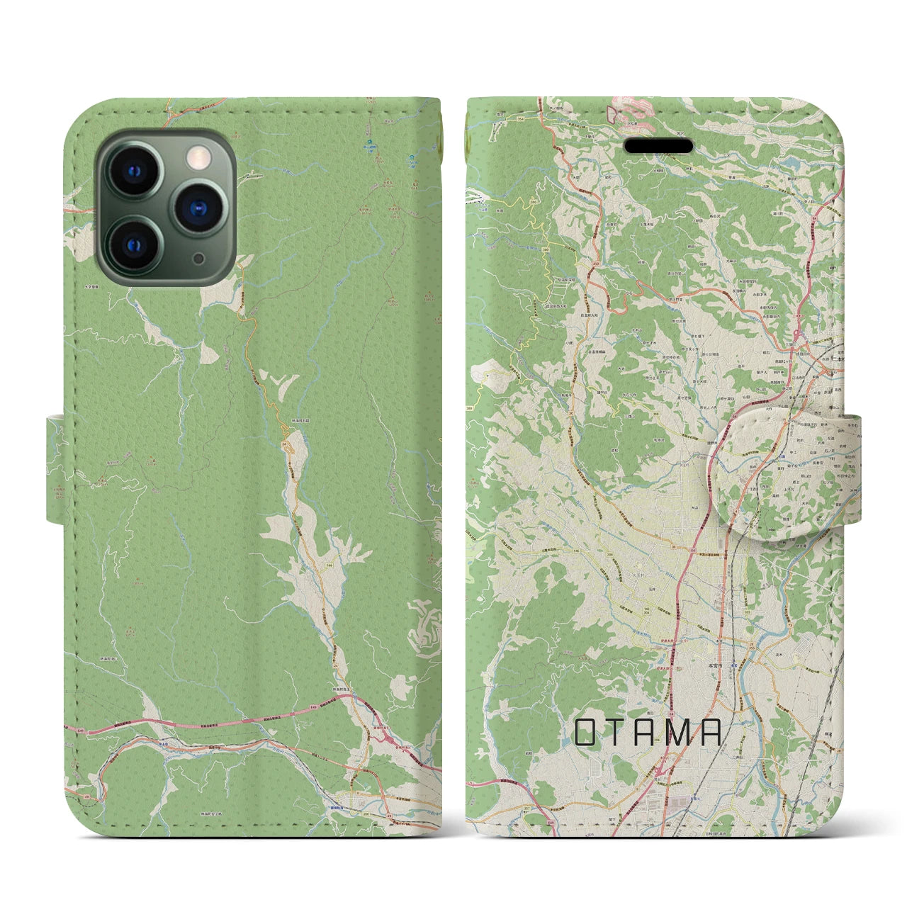 【大玉(福島県)】地図柄iPhoneケース(手帳タイプ)ナチュラル・iPhone 11 Pro 用
