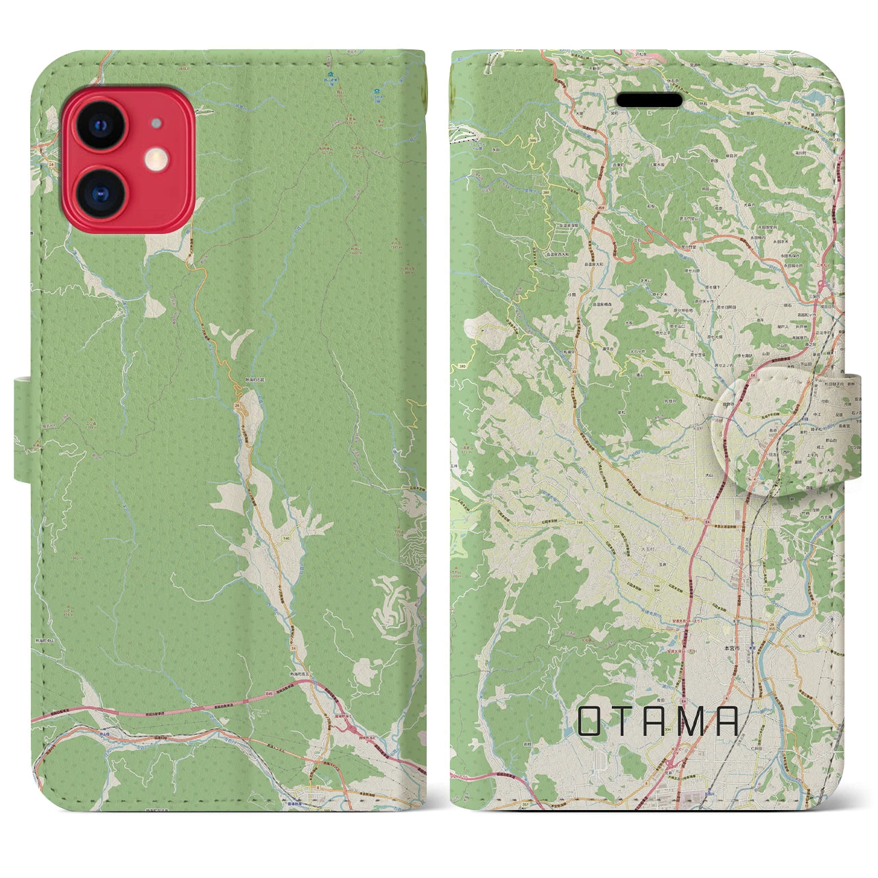【大玉(福島県)】地図柄iPhoneケース(手帳タイプ)ナチュラル・iPhone 11 用