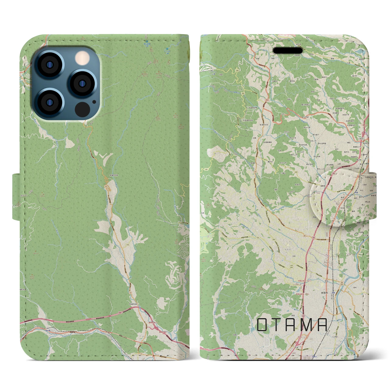 【大玉(福島県)】地図柄iPhoneケース(手帳タイプ)ナチュラル・iPhone 12 / 12 Pro 用