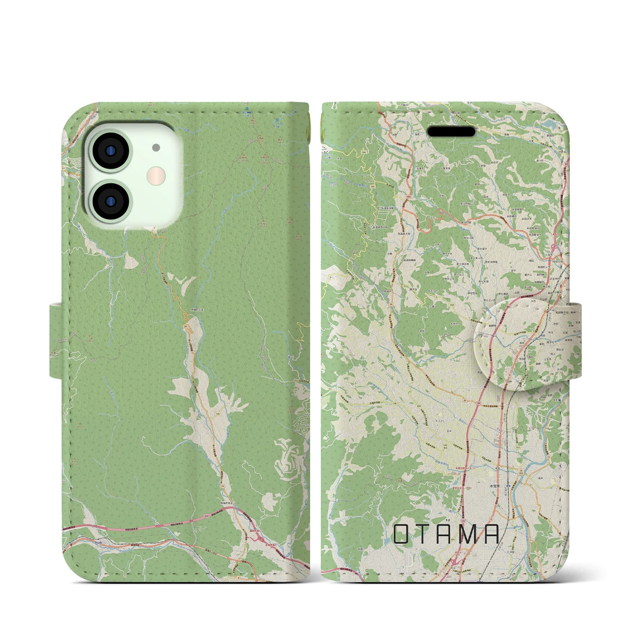 【大玉(福島県)】地図柄iPhoneケース(手帳タイプ)ナチュラル・iPhone 12 mini 用