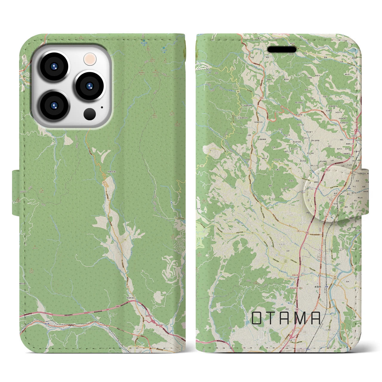 【大玉(福島県)】地図柄iPhoneケース(手帳タイプ)ナチュラル・iPhone 13 Pro 用