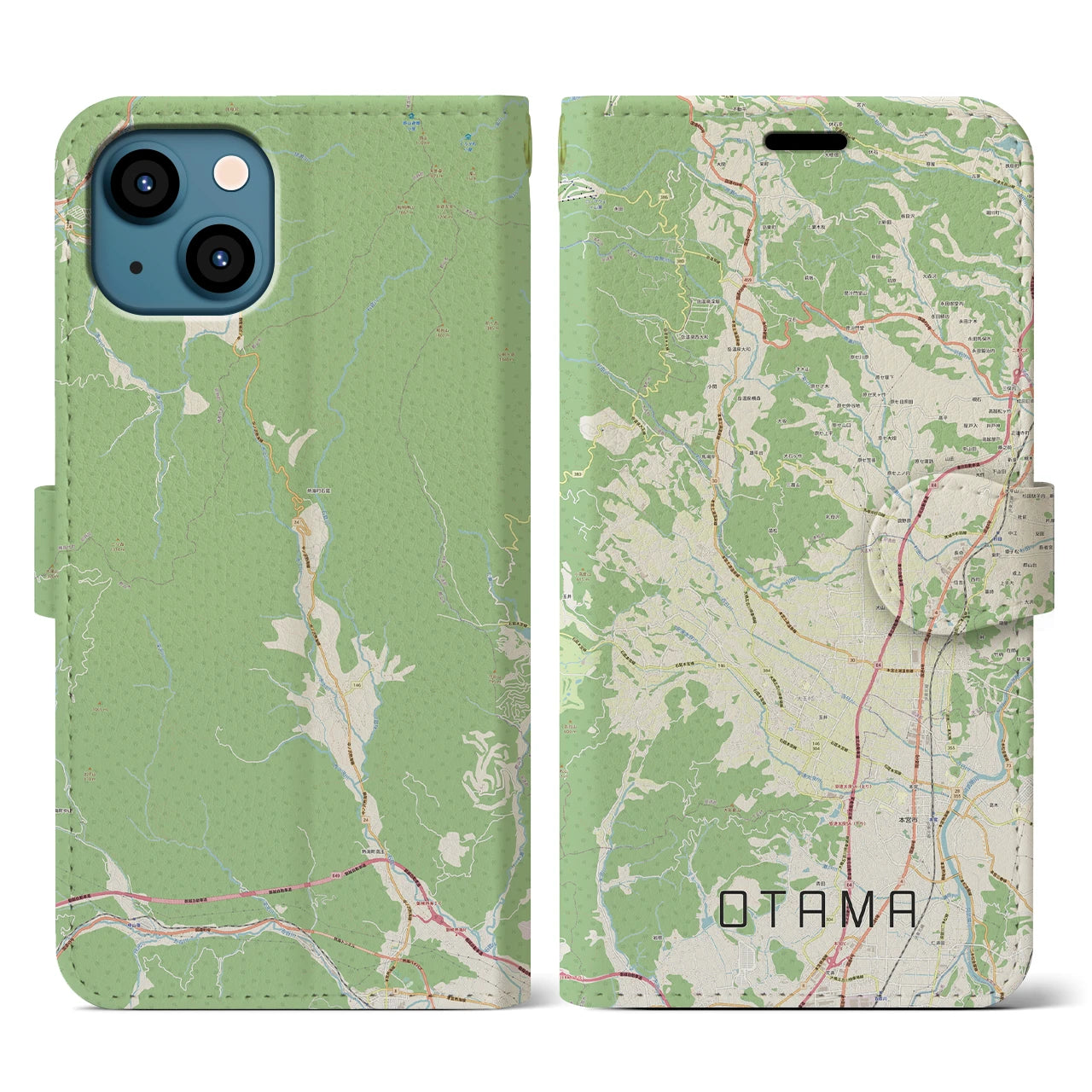【大玉(福島県)】地図柄iPhoneケース(手帳タイプ)ナチュラル・iPhone 13 用
