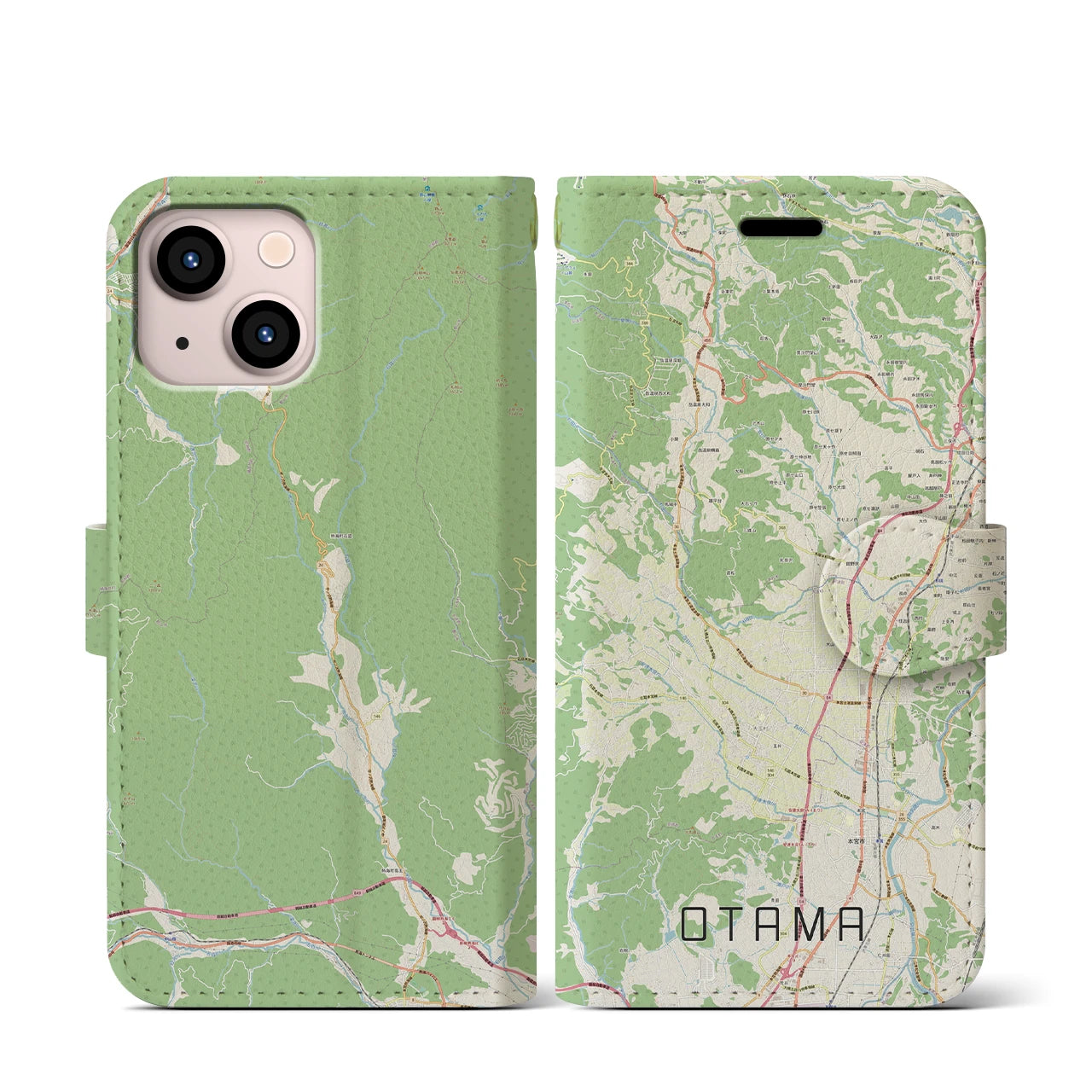 【大玉(福島県)】地図柄iPhoneケース(手帳タイプ)ナチュラル・iPhone 13 mini 用