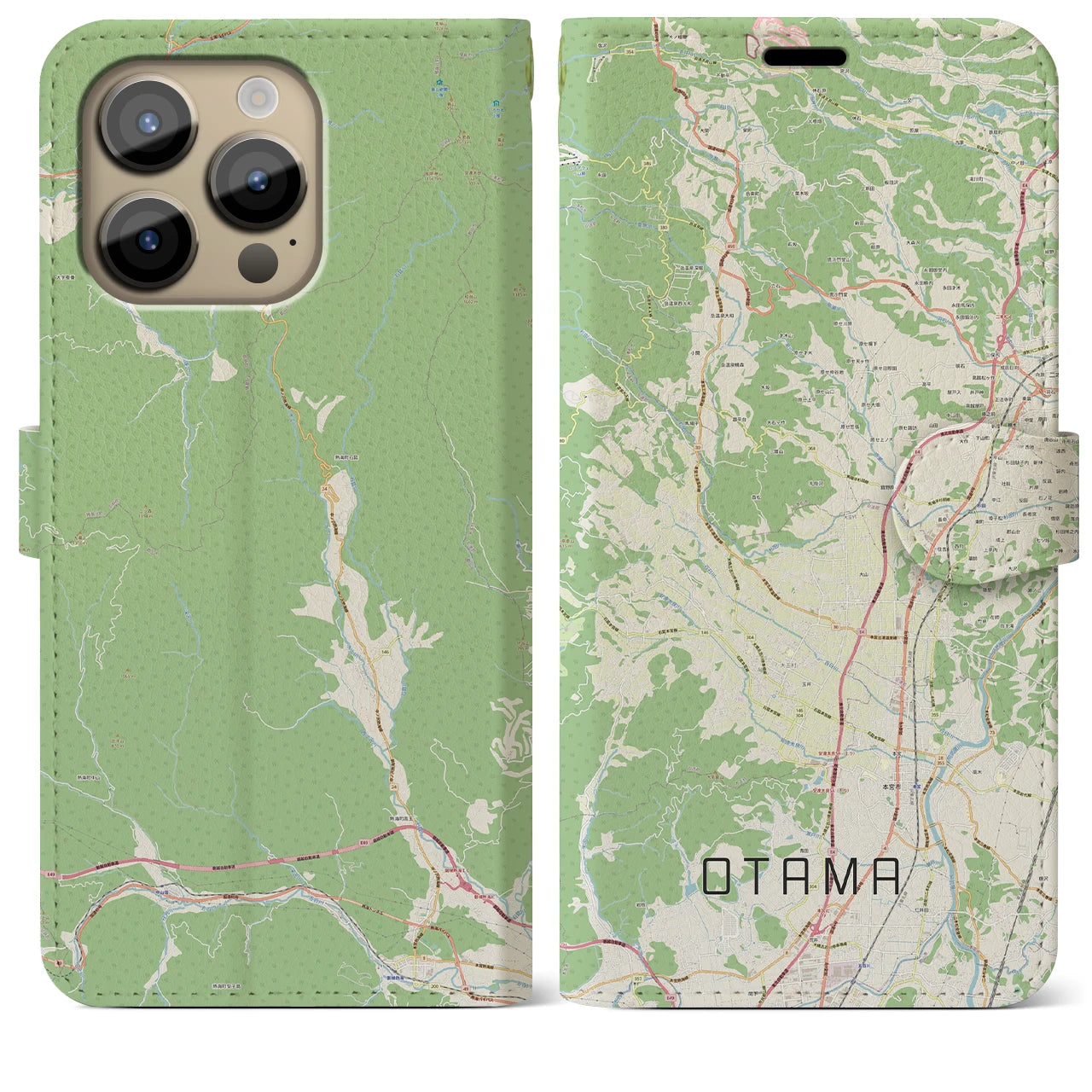 【大玉(福島県)】地図柄iPhoneケース(手帳タイプ)ナチュラル・iPhone 14 Pro Max 用