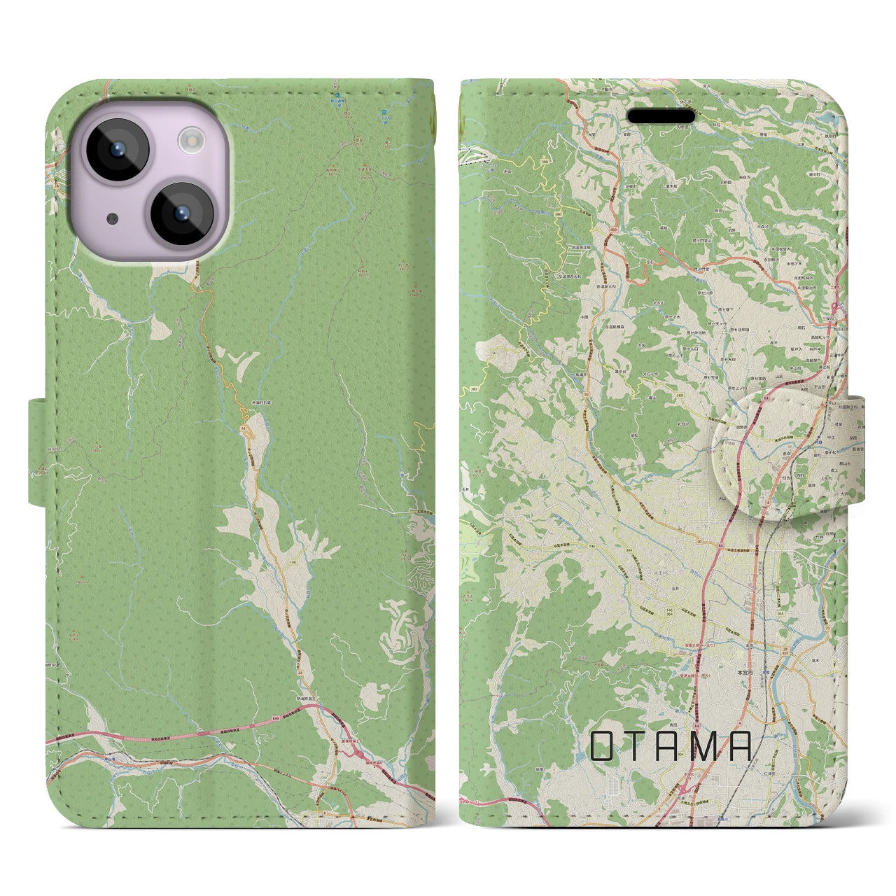 【大玉(福島県)】地図柄iPhoneケース(手帳タイプ)ナチュラル・iPhone 14 用