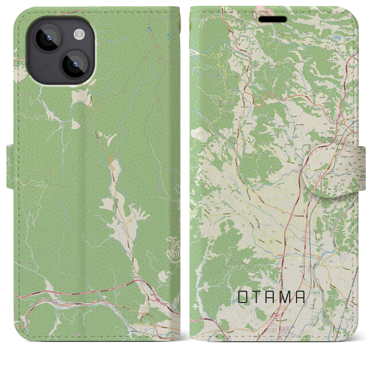 【大玉(福島県)】地図柄iPhoneケース(手帳タイプ)ナチュラル・iPhone 14 Plus 用