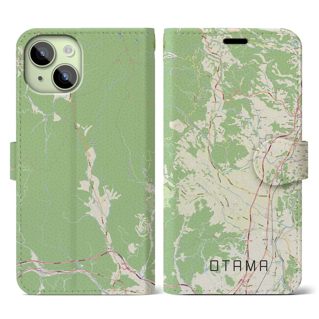 【大玉(福島県)】地図柄iPhoneケース(手帳タイプ)ナチュラル・iPhone 15 用