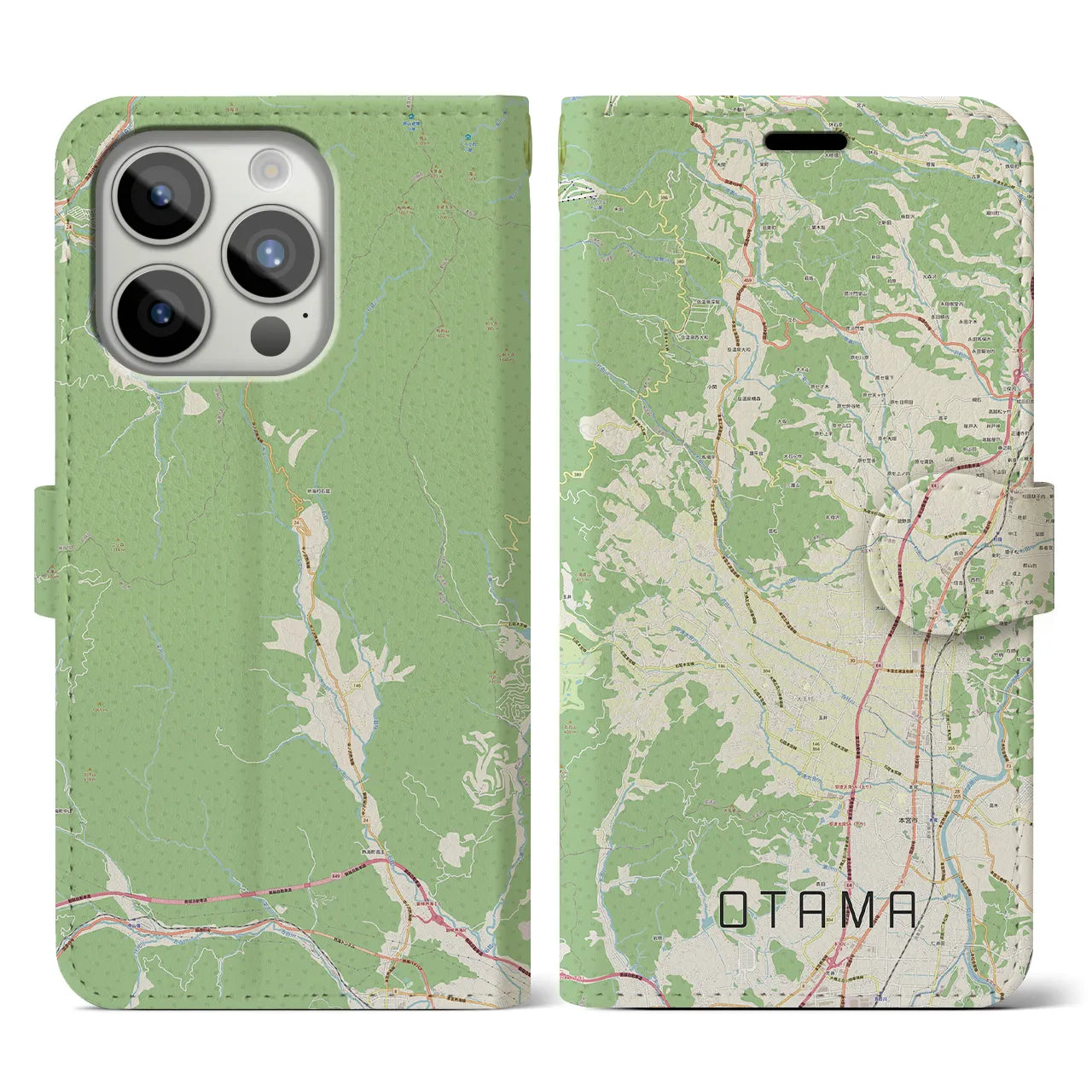 【大玉(福島県)】地図柄iPhoneケース(手帳タイプ)ナチュラル・iPhone 15 Pro 用