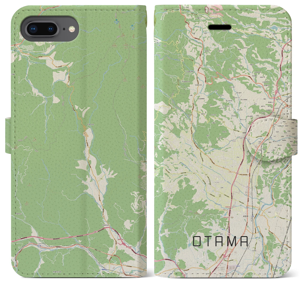 【大玉(福島県)】地図柄iPhoneケース(手帳タイプ)ナチュラル・iPhone 8Plus /7Plus / 6sPlus / 6Plus 用