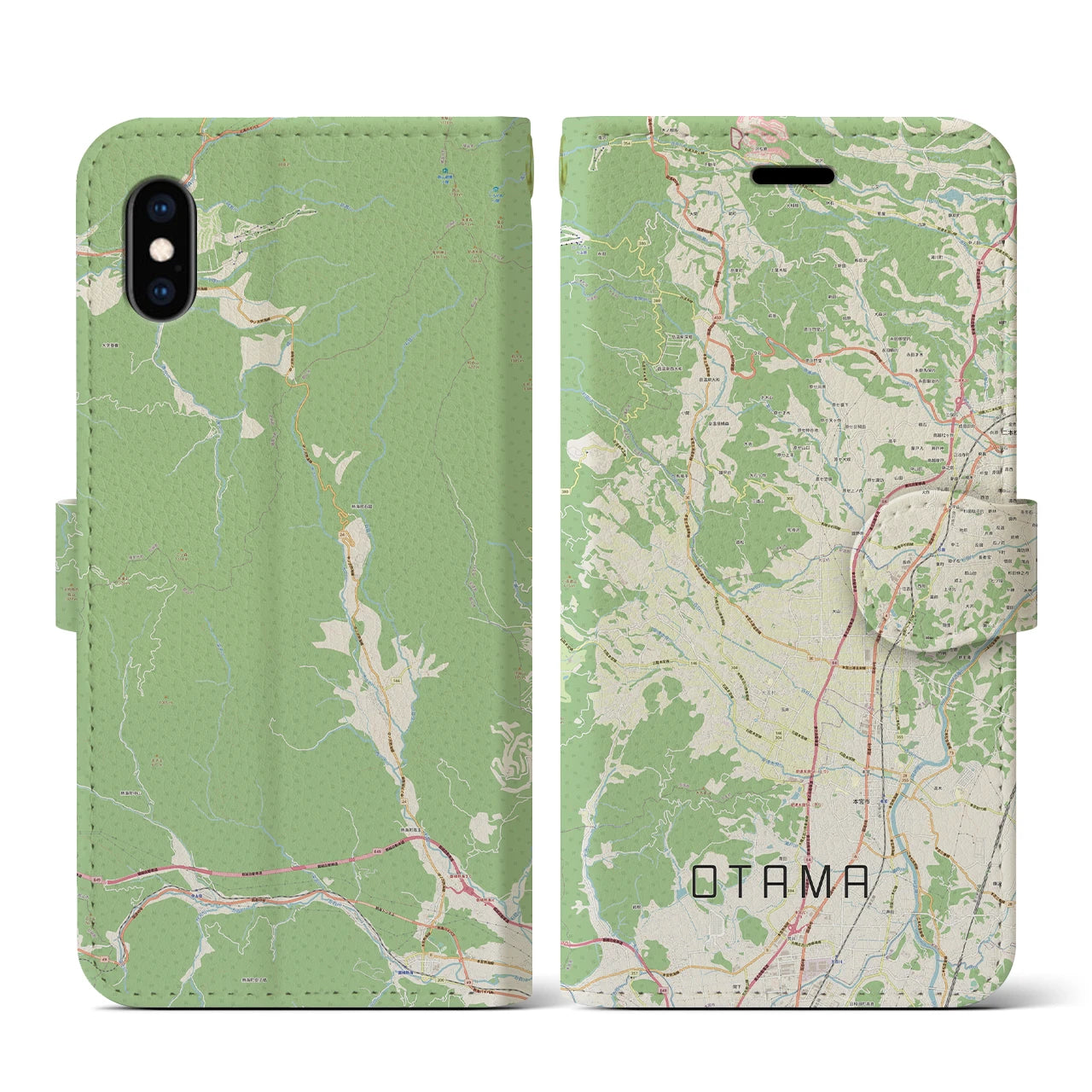 【大玉(福島県)】地図柄iPhoneケース(手帳タイプ)ナチュラル・iPhone XS / X 用