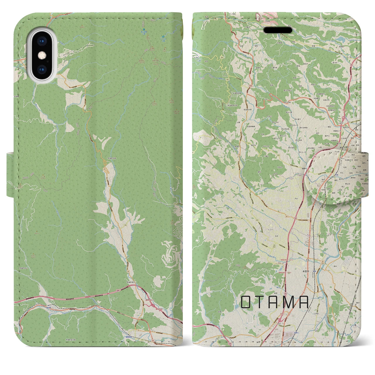 【大玉(福島県)】地図柄iPhoneケース(手帳タイプ)ナチュラル・iPhone XS Max 用