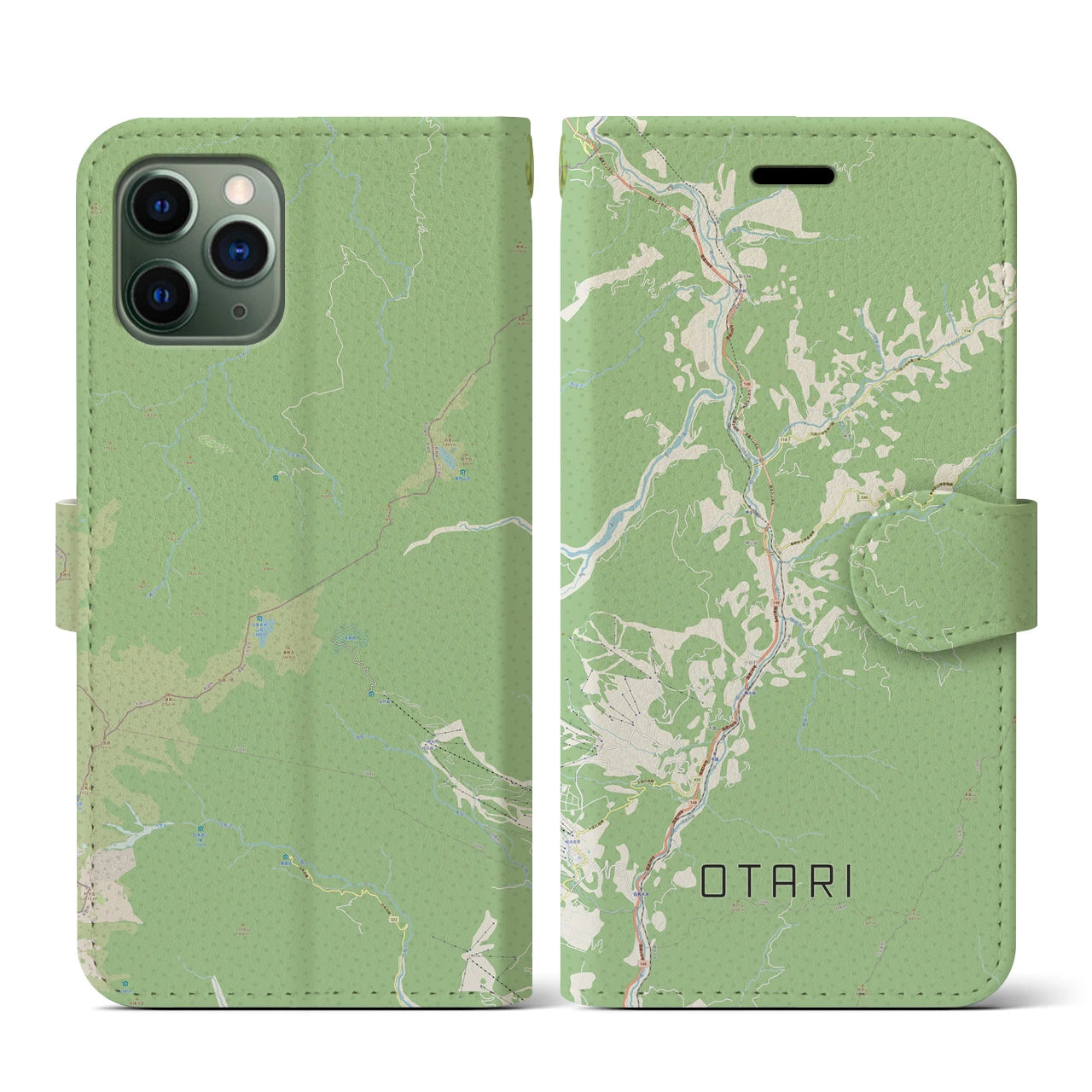 【小谷(長野県)】地図柄iPhoneケース(手帳タイプ)ナチュラル・iPhone 11 Pro 用