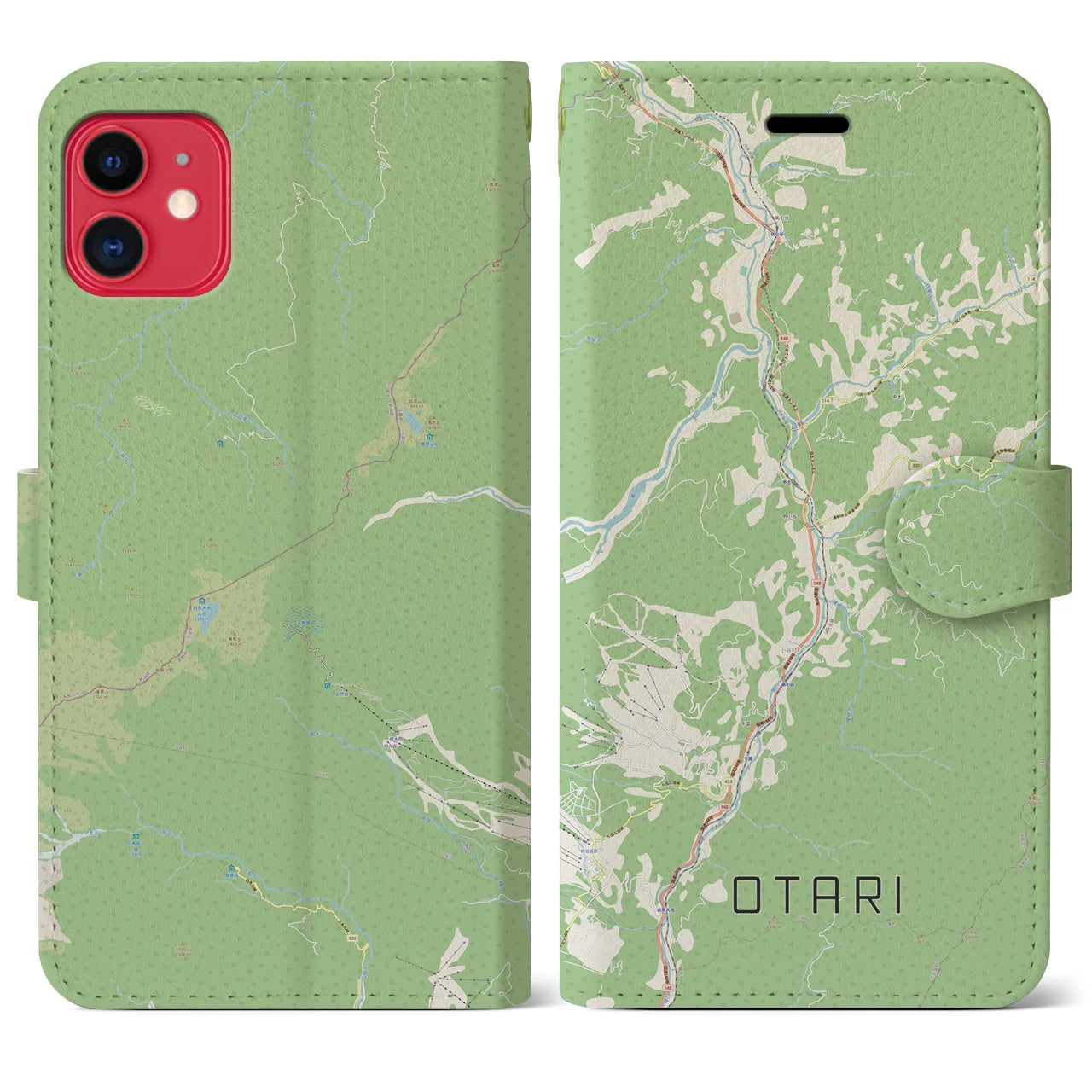 【小谷(長野県)】地図柄iPhoneケース(手帳タイプ)ナチュラル・iPhone 11 用
