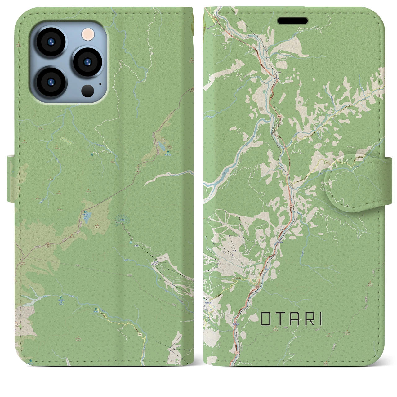 【小谷(長野県)】地図柄iPhoneケース(手帳タイプ)ナチュラル・iPhone 13 Pro Max 用
