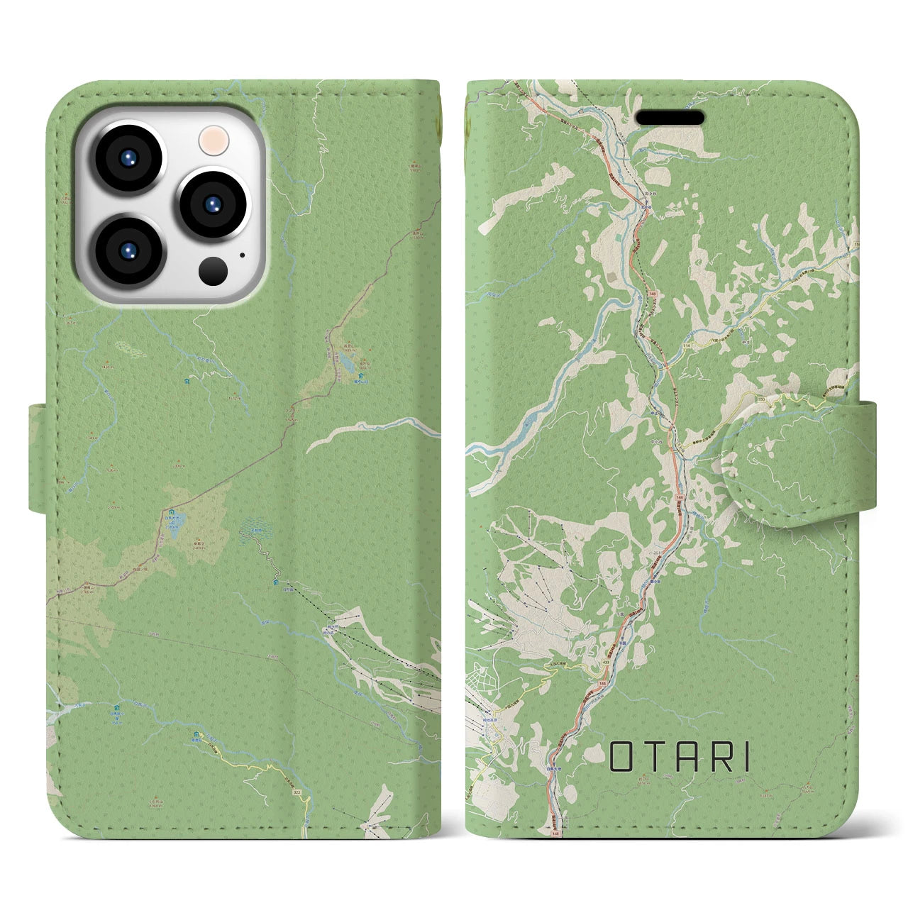 【小谷(長野県)】地図柄iPhoneケース(手帳タイプ)ナチュラル・iPhone 13 Pro 用