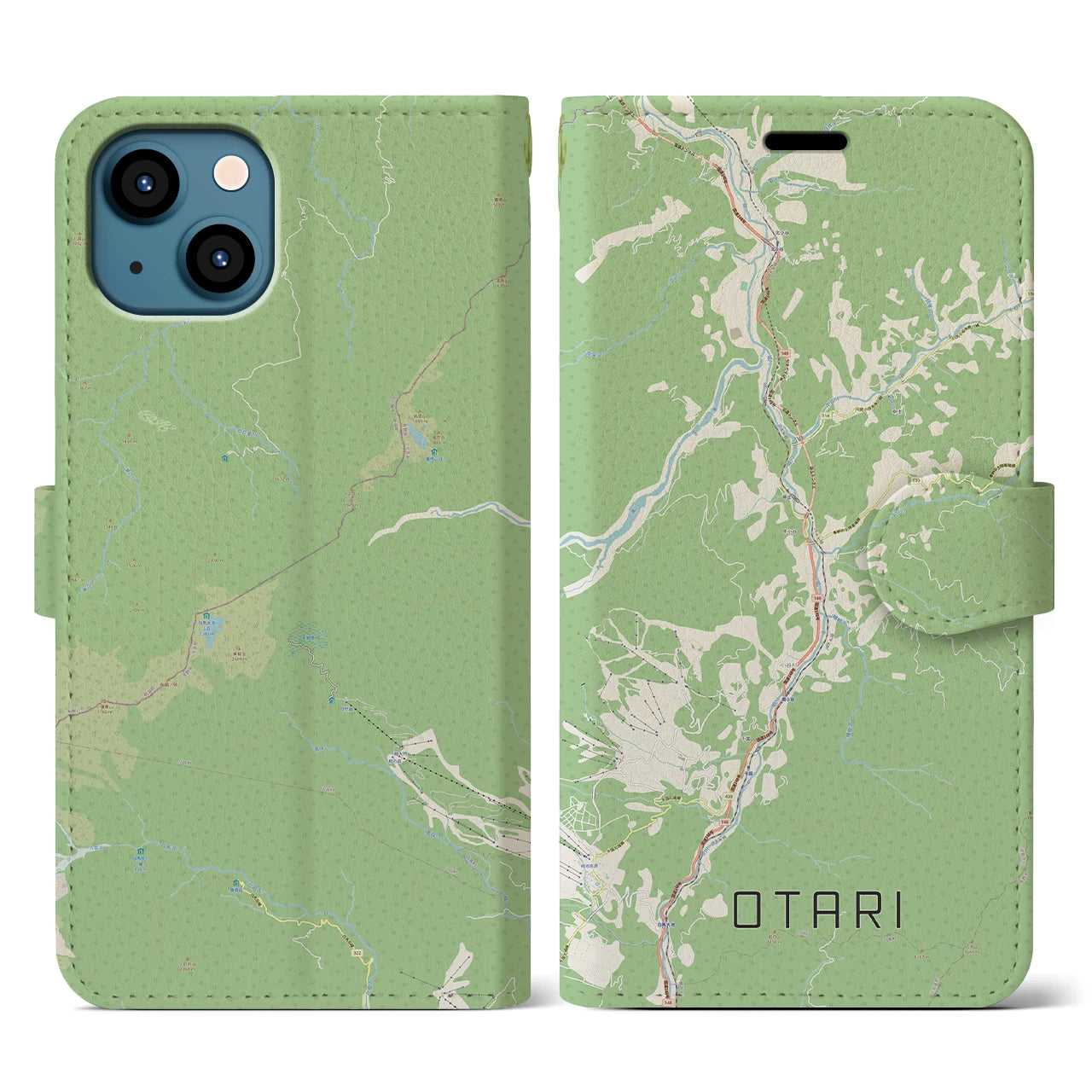【小谷(長野県)】地図柄iPhoneケース(手帳タイプ)ナチュラル・iPhone 13 用