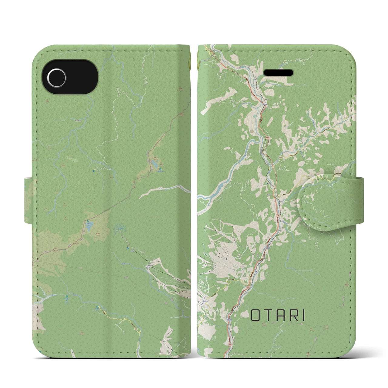 【小谷(長野県)】地図柄iPhoneケース(手帳タイプ)ナチュラル・iPhone SE(第3 / 第2世代) / 8 / 7 / 6s / 6 用