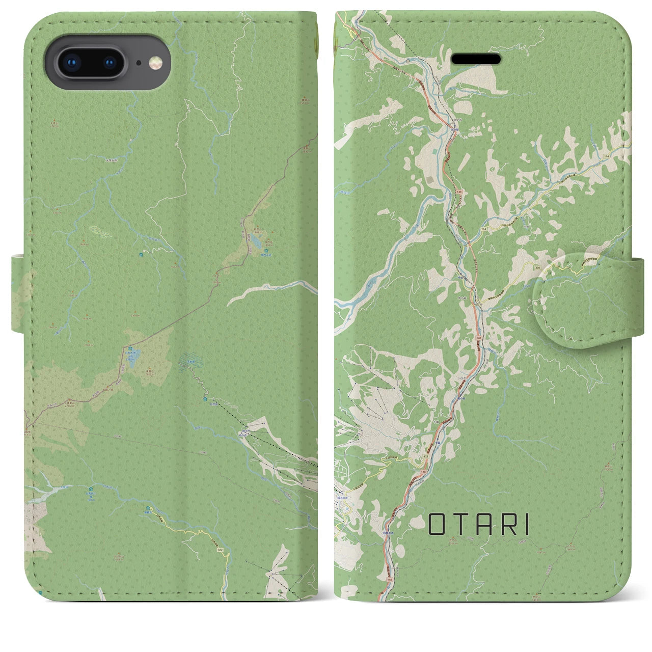 【小谷(長野県)】地図柄iPhoneケース(手帳タイプ)ナチュラル・iPhone 8Plus /7Plus / 6sPlus / 6Plus 用