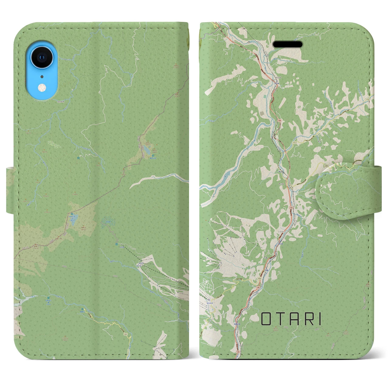 【小谷(長野県)】地図柄iPhoneケース(手帳タイプ)ナチュラル・iPhone XR 用