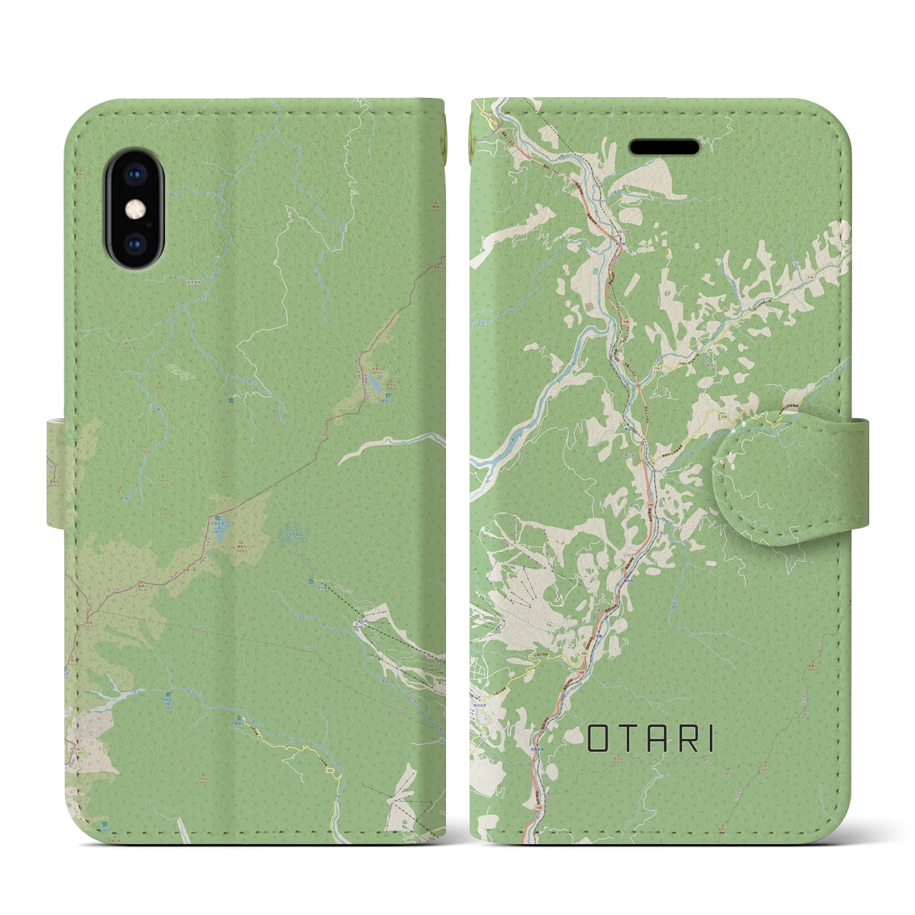 【小谷(長野県)】地図柄iPhoneケース(手帳タイプ)ナチュラル・iPhone XS / X 用