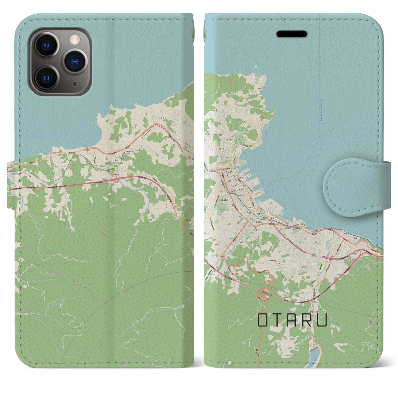 【小樽(北海道)】地図柄iPhoneケース(手帳タイプ)ナチュラル・iPhone 11 Pro Max 用