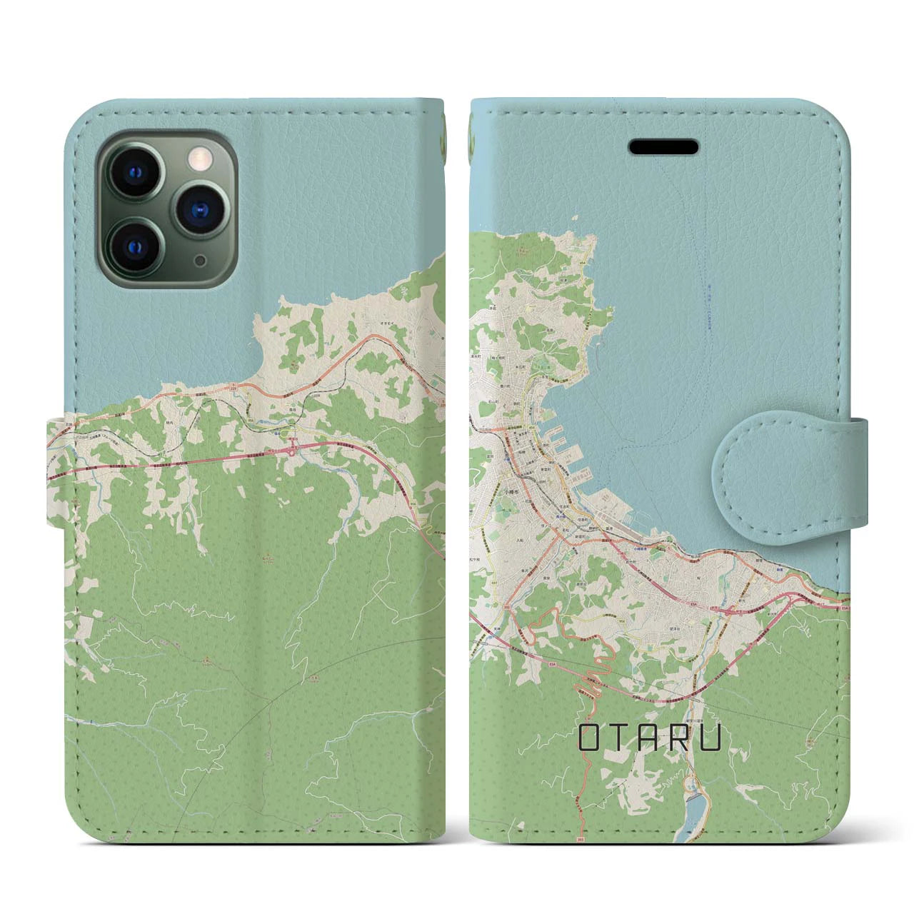 【小樽(北海道)】地図柄iPhoneケース(手帳タイプ)ナチュラル・iPhone 11 Pro 用