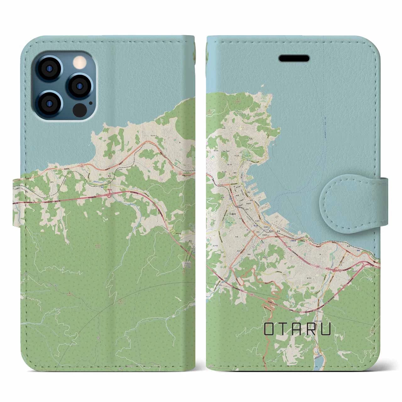 【小樽(北海道)】地図柄iPhoneケース(手帳タイプ)ナチュラル・iPhone 12 / 12 Pro 用