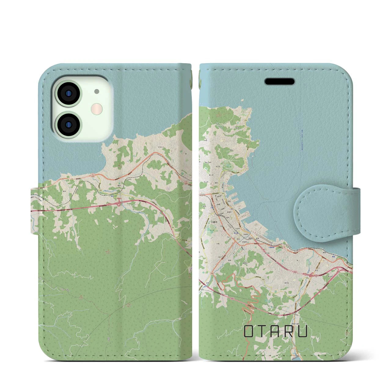【小樽(北海道)】地図柄iPhoneケース(手帳タイプ)ナチュラル・iPhone 12 mini 用