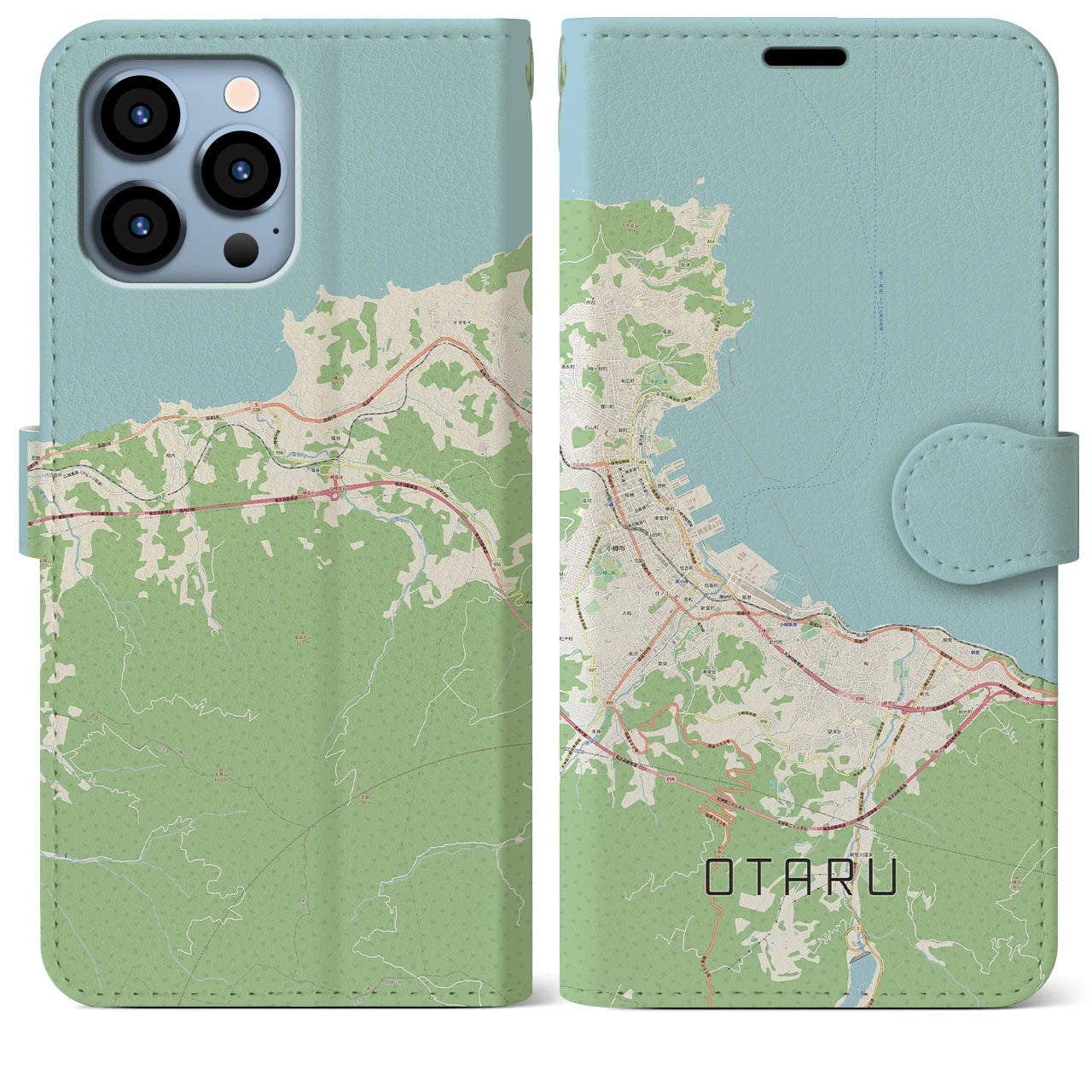 【小樽(北海道)】地図柄iPhoneケース(手帳タイプ)ナチュラル・iPhone 13 Pro Max 用
