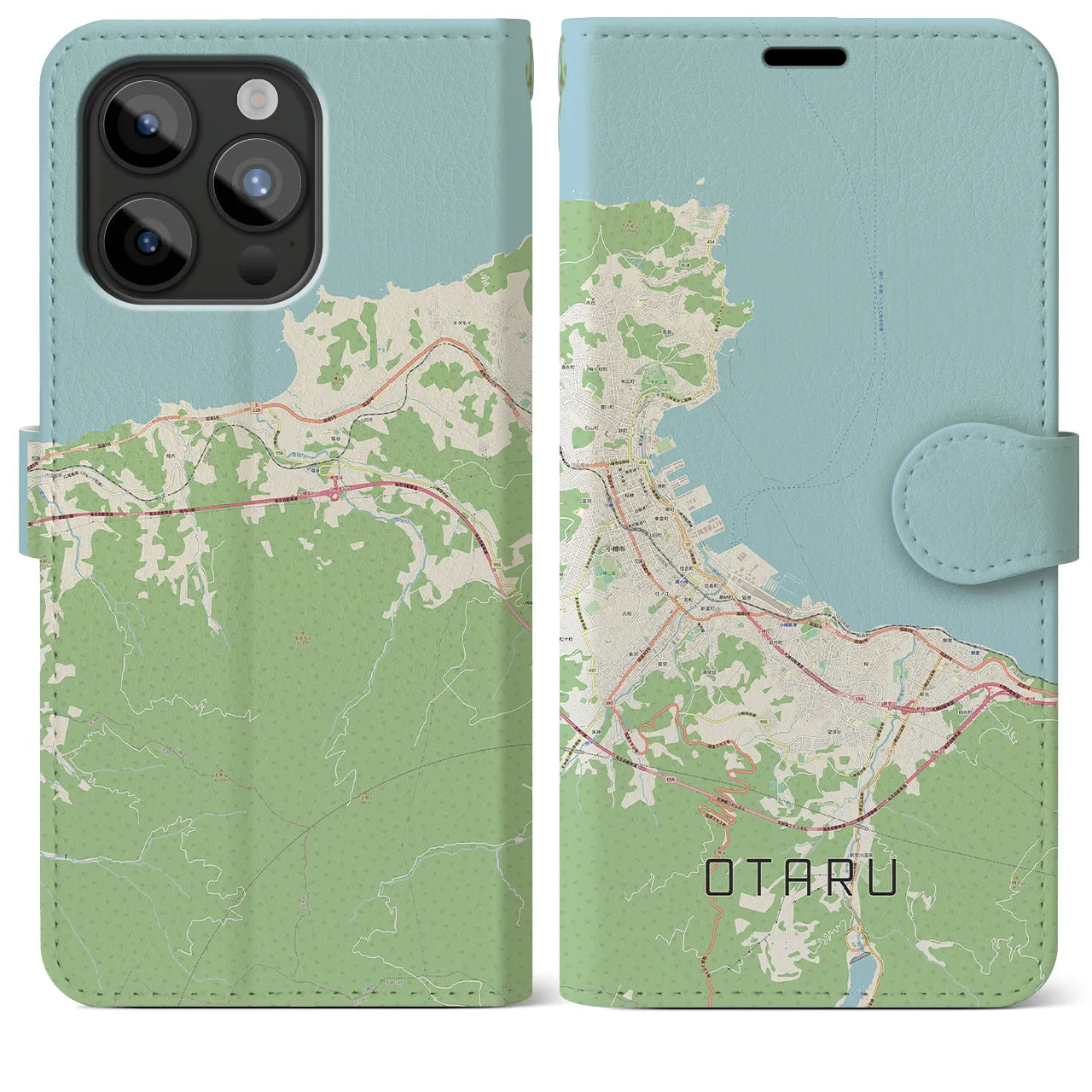 【小樽(北海道)】地図柄iPhoneケース(手帳タイプ)ナチュラル・iPhone 15 Pro Max 用