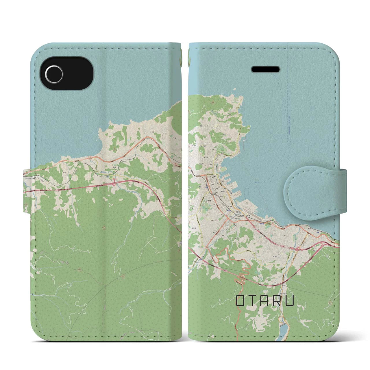 【小樽(北海道)】地図柄iPhoneケース(手帳タイプ)ナチュラル・iPhone SE(第3 / 第2世代) / 8 / 7 / 6s / 6 用
