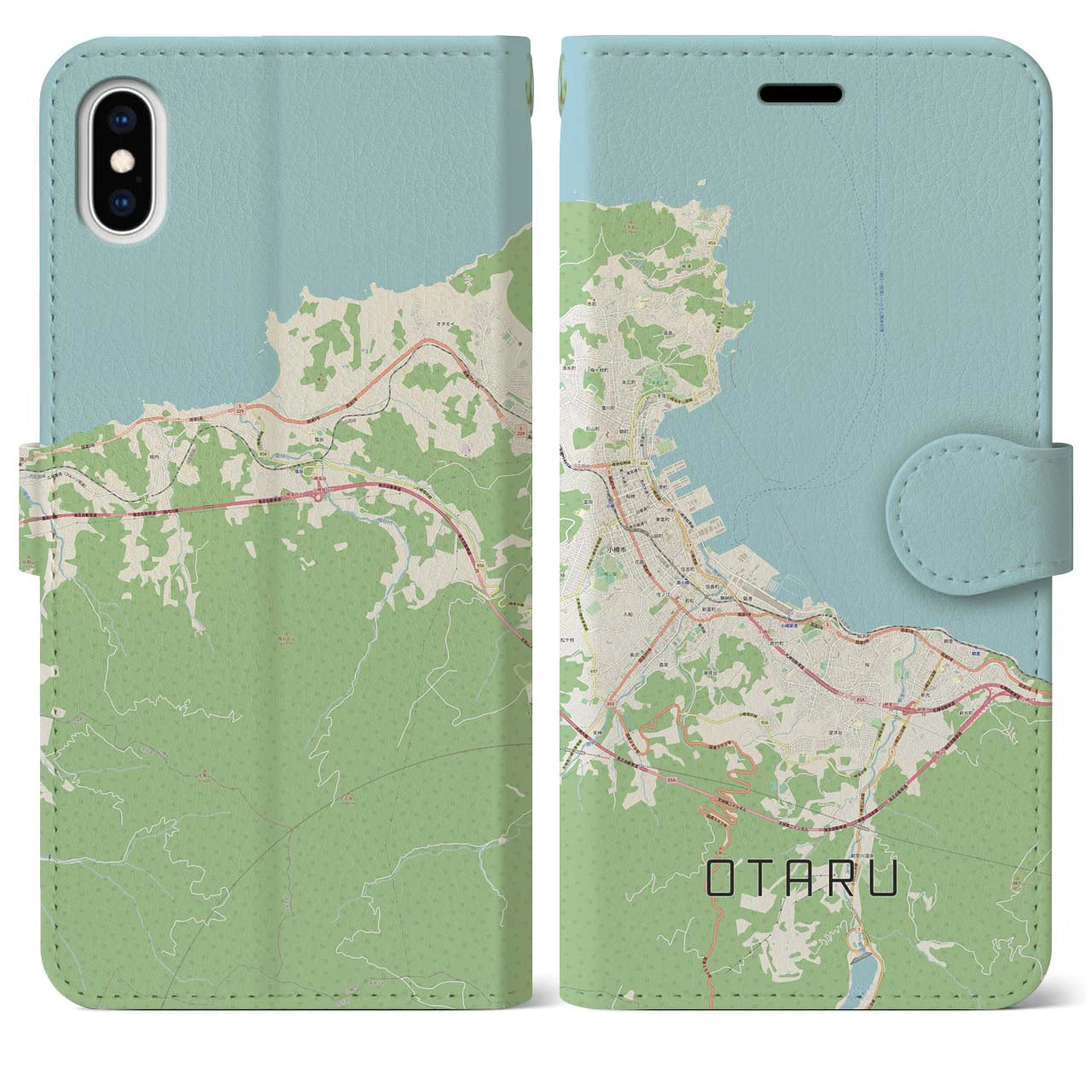 【小樽(北海道)】地図柄iPhoneケース(手帳タイプ)ナチュラル・iPhone XS Max 用