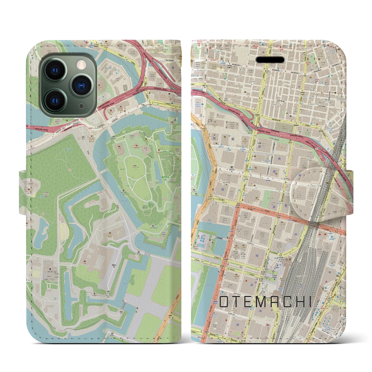 【大手町(東京都)】地図柄iPhoneケース(手帳タイプ)ナチュラル・iPhone 11 Pro 用