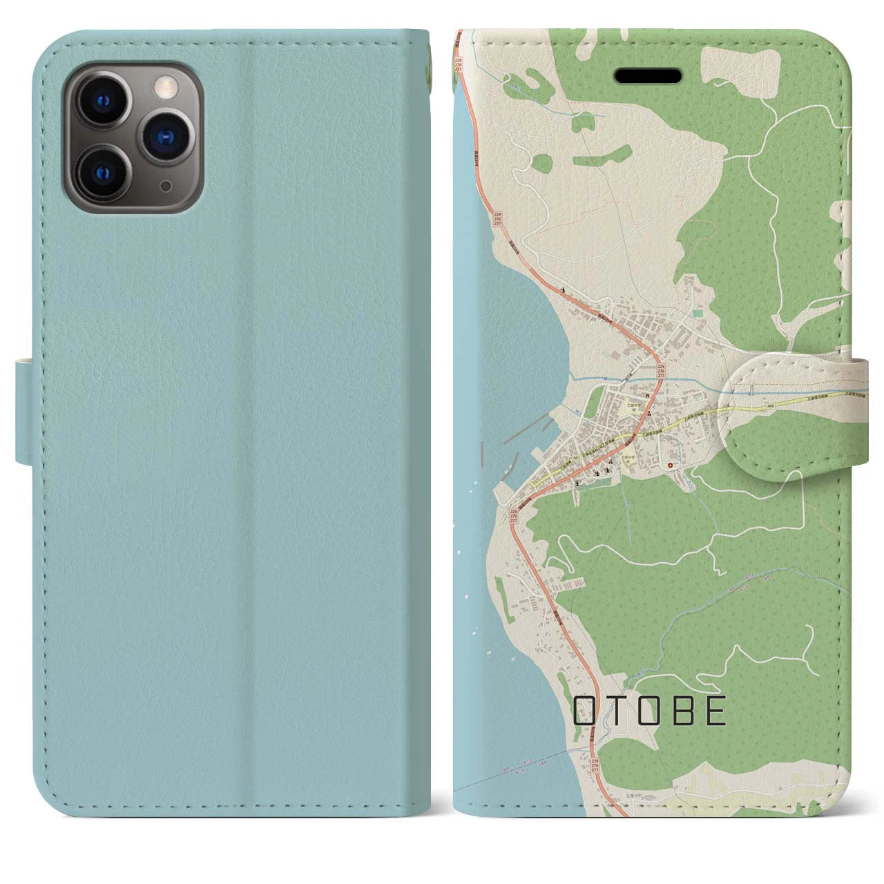 【乙部(北海道)】地図柄iPhoneケース(手帳タイプ)ナチュラル・iPhone 11 Pro Max 用