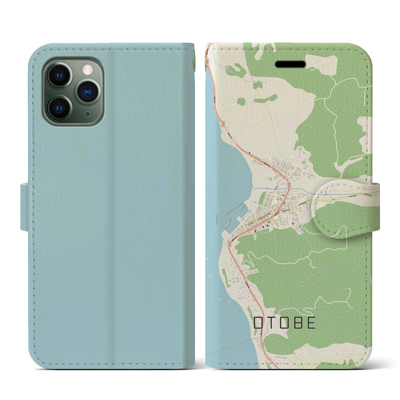 【乙部(北海道)】地図柄iPhoneケース(手帳タイプ)ナチュラル・iPhone 11 Pro 用