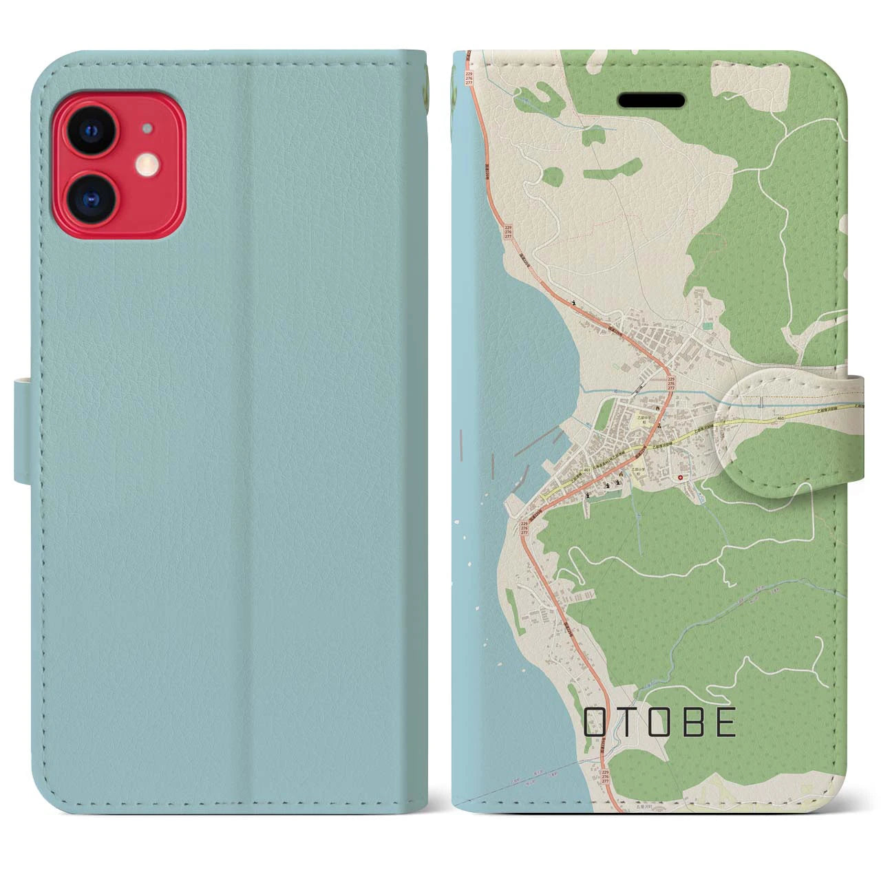 【乙部(北海道)】地図柄iPhoneケース(手帳タイプ)ナチュラル・iPhone 11 用