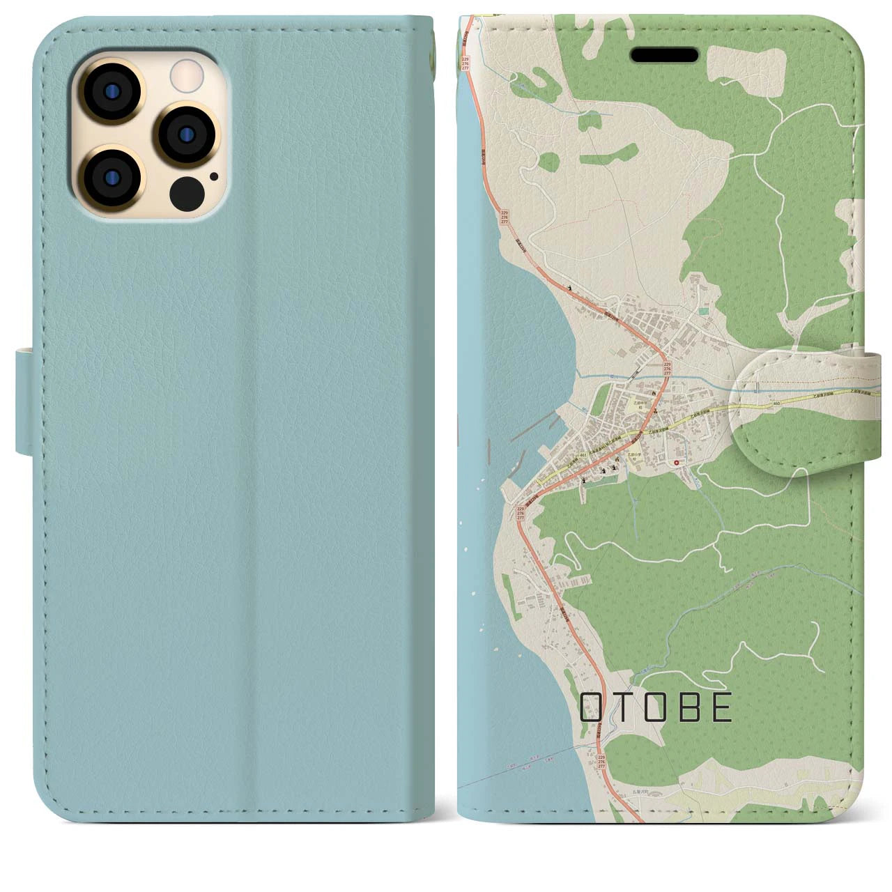 【乙部(北海道)】地図柄iPhoneケース(手帳タイプ)ナチュラル・iPhone 12 Pro Max 用