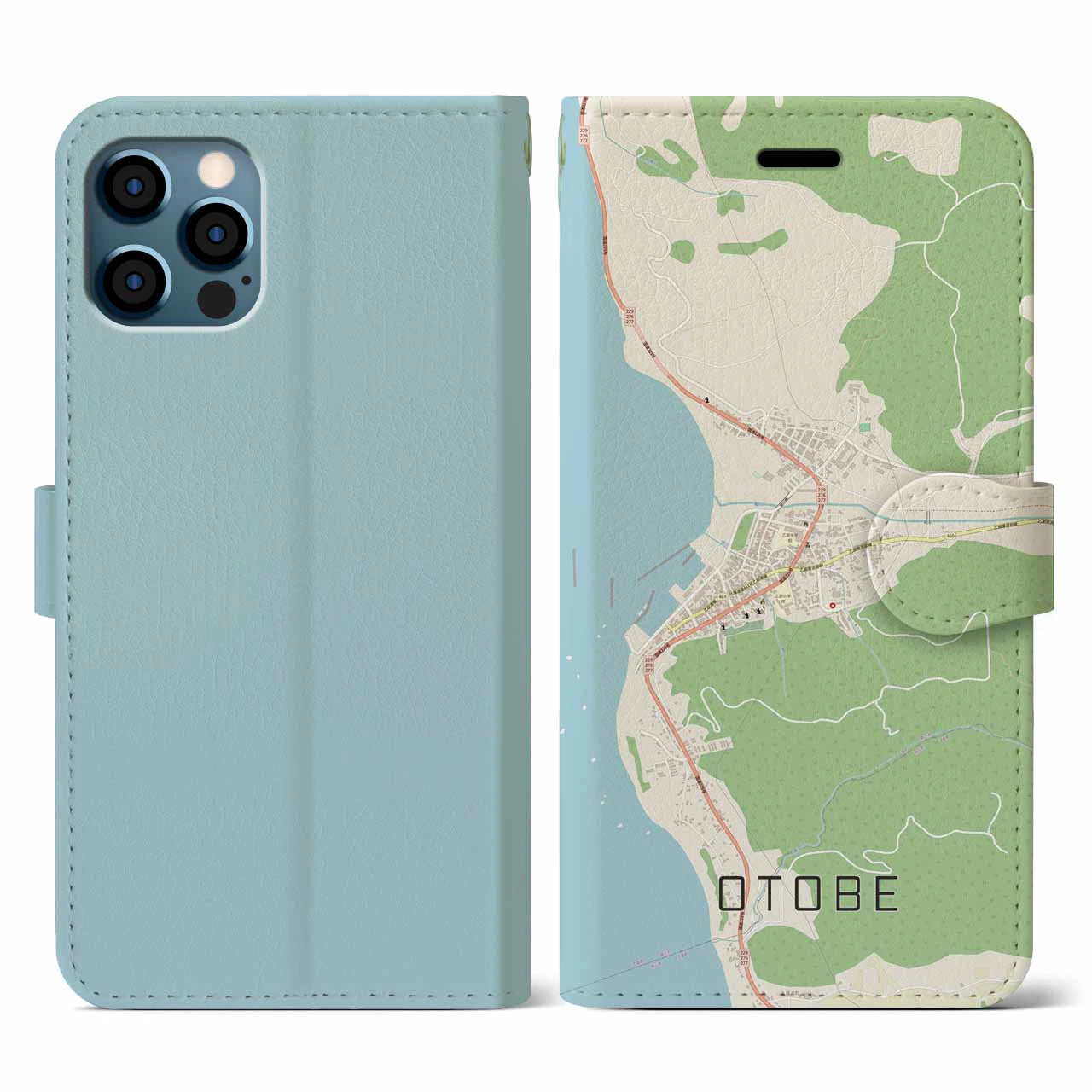 【乙部(北海道)】地図柄iPhoneケース(手帳タイプ)ナチュラル・iPhone 12 / 12 Pro 用