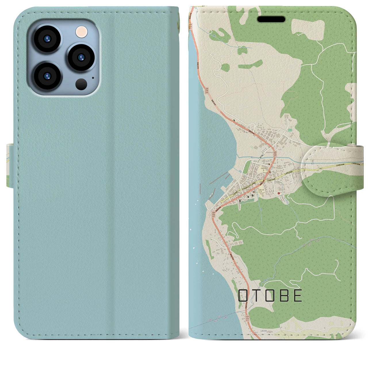 【乙部(北海道)】地図柄iPhoneケース(手帳タイプ)ナチュラル・iPhone 13 Pro Max 用