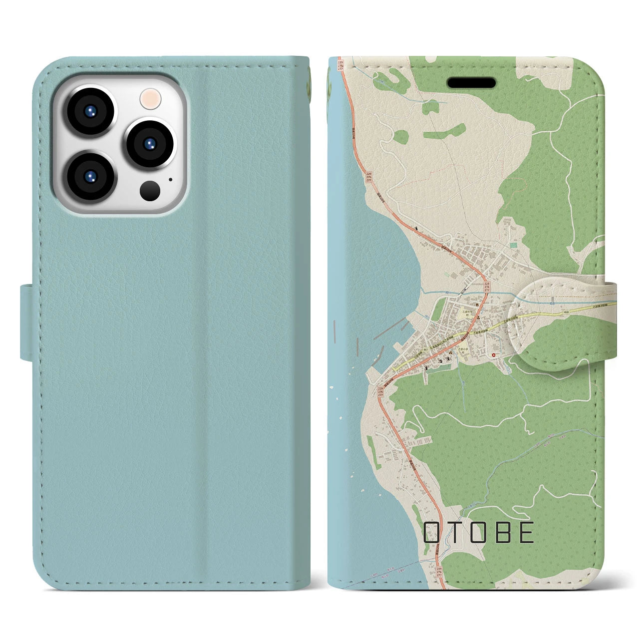 【乙部(北海道)】地図柄iPhoneケース(手帳タイプ)ナチュラル・iPhone 13 Pro 用